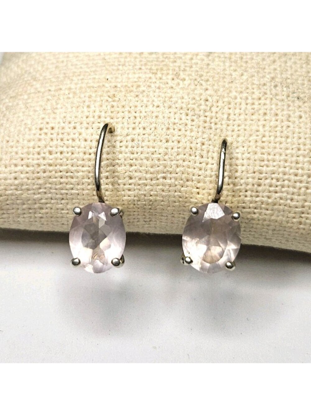 Pink Rose Quartz Dangle Drop Sterling Silver Pierced Earrings